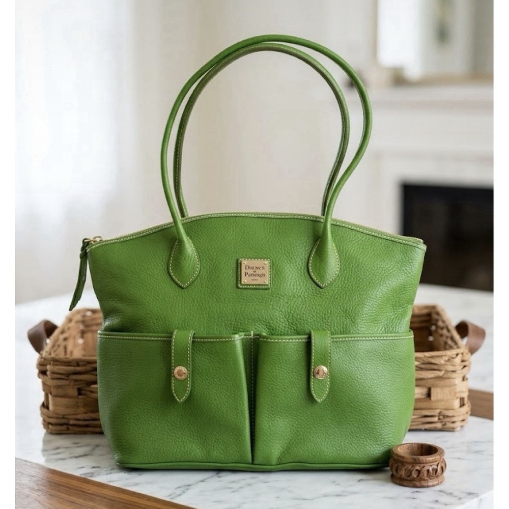 Dooney & Bourke Green Pebbled All Weather Leather Cresent Tote And Key Chain